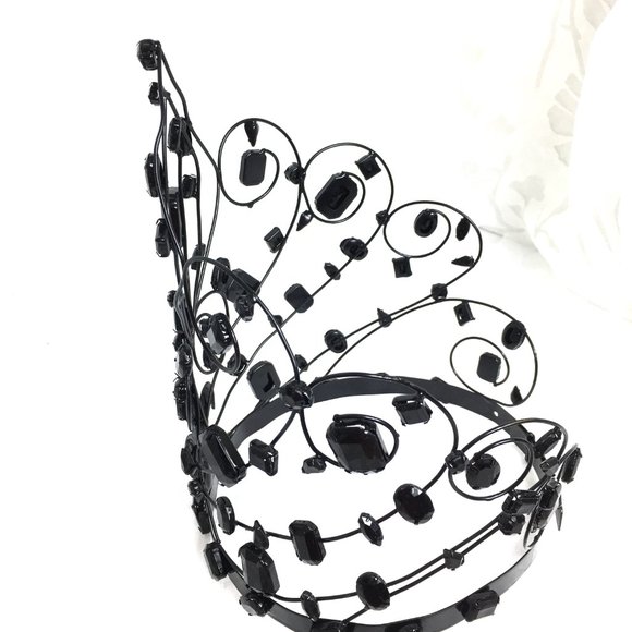 Crown Metal Headdress Goth Black Jeweled 10\
